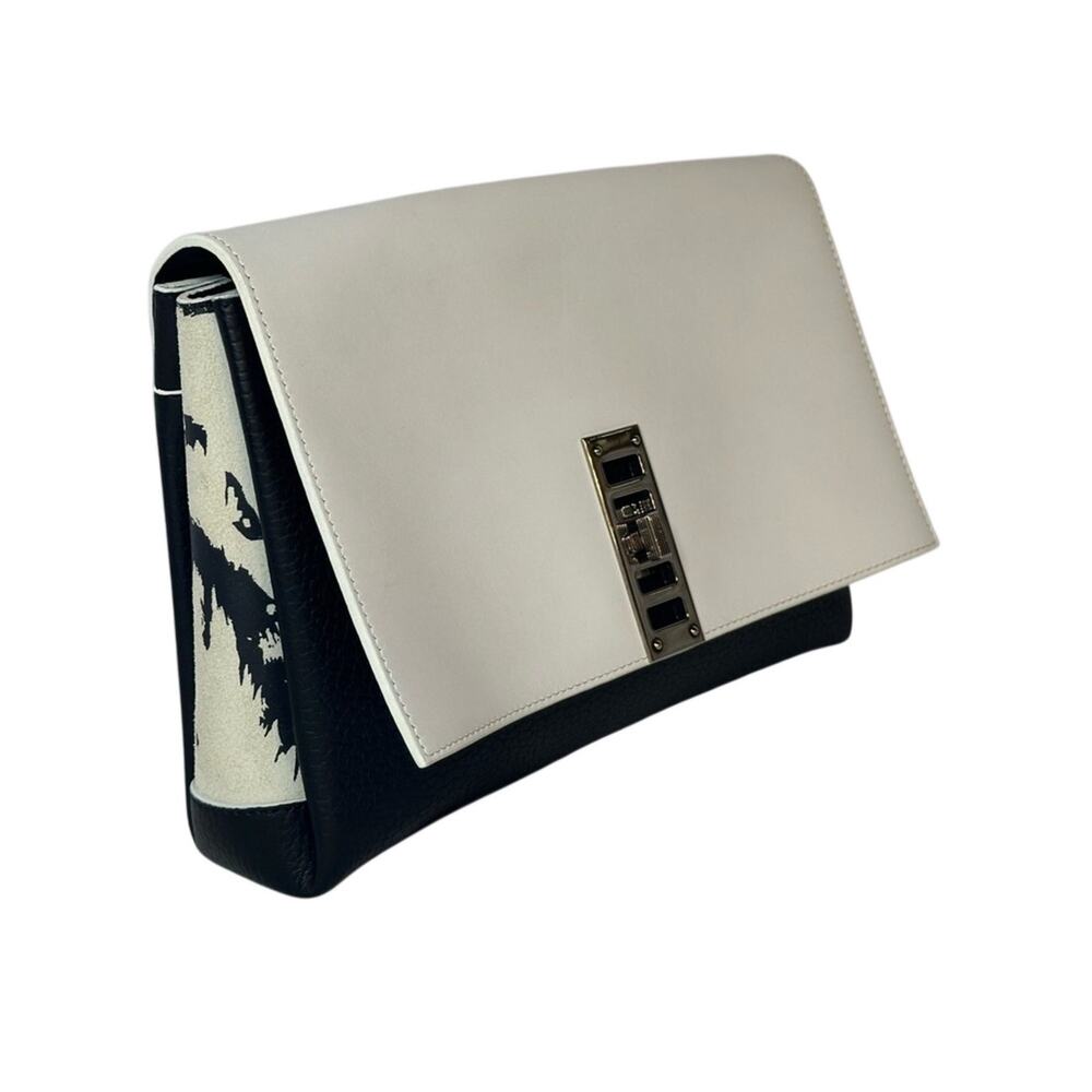 rare Proenza Schouler PS Elliot Clutch Leather White on Black w/ Suede Edges